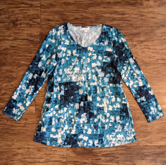 J. Jill Multi Color Blue Long Sleeve Tunic Top - Picture 9 of 10